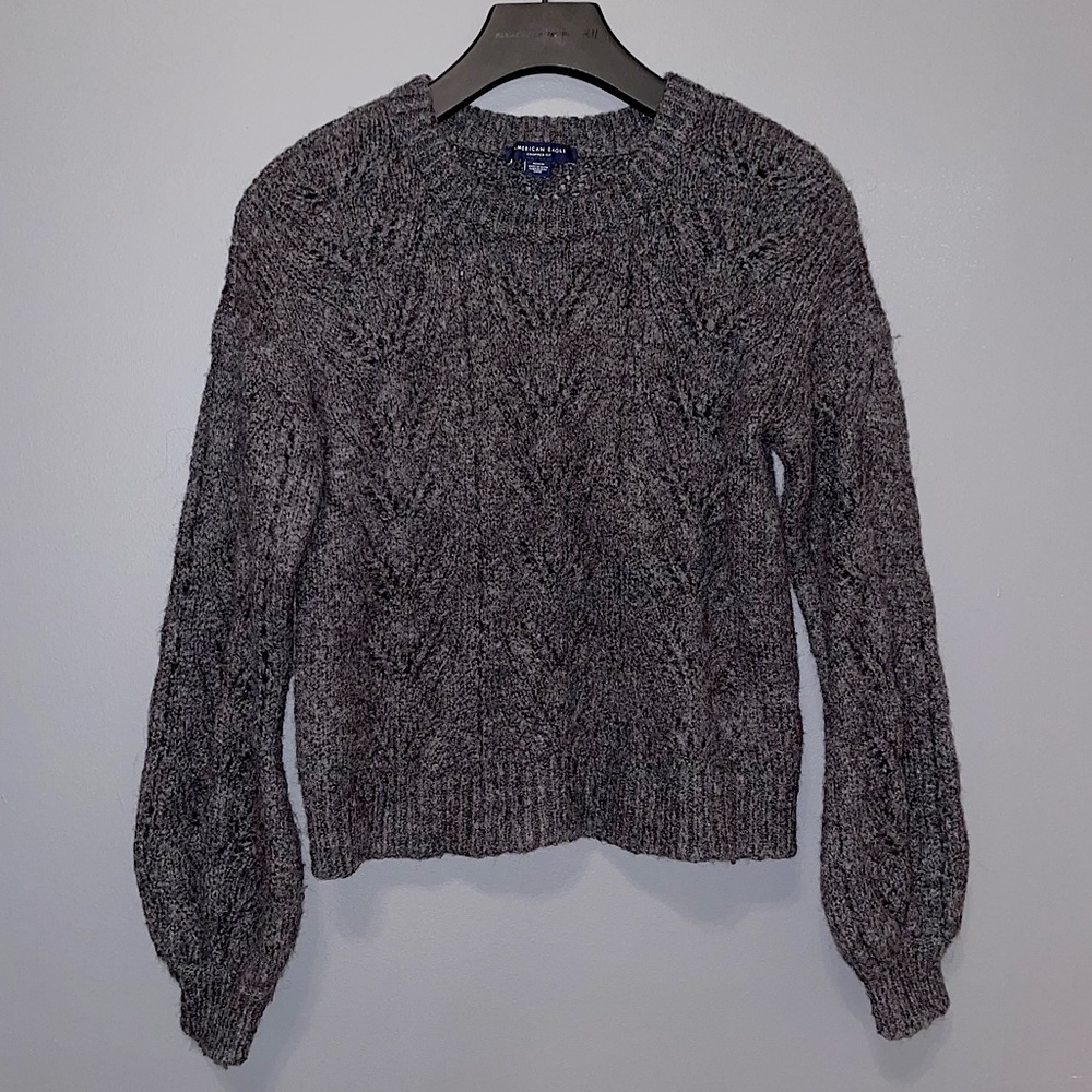 AE Grey Crew Neck Sweater with Bell Sleeves